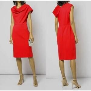 Escada Red Cowl Neck Dress Knee Length 40 Medium 10
